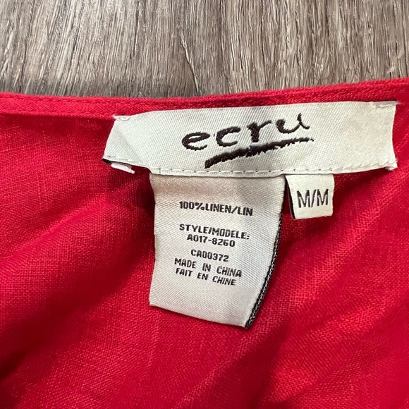 Ecru 100% Linen Red Cardigan - Picture 6 of 12